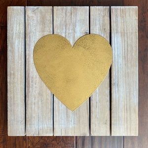 12x12 Plank Gold Heart Wall Decor
